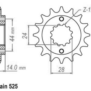 Pignon 16 Dents - Pas 525 - Similaire JTF314 1990-2003