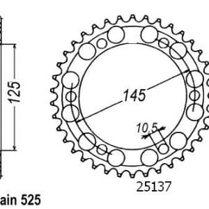 Couronne Acier 44 Dents - Pas 525 - Similaire JTR867 1991-1995