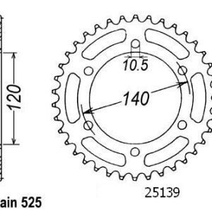 Couronne Acier 38 Dents - Pas 525 - Similaire JTR498 1999-2004