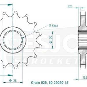 Pignon 17 Dents - Pas 525 - Similaire JTF704 1998-2025