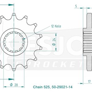 Pignon 14 Dents - Pas 525 - Similaire JTF1371