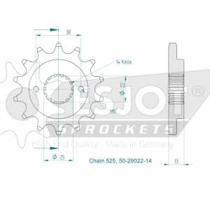 Pignon 14 Dents - Pas 525 - Similaire JTF740 2003-2006