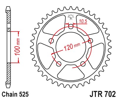 Couronne Acier 44 Dents - Pas 525 - Similaire JTR702 2007-2021 – Image 2