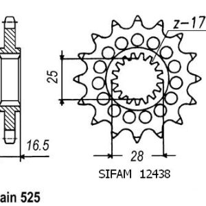 Pignon 16 Dents - Pas 525 - Similaire JTF1904 2006-2013