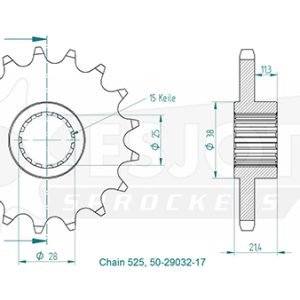 Pignon 17 Dents - Pas 525 - Similaire JTF709 2013-2016