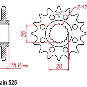 Pignon 19 Dents - Pas 525 - Similaire JTF405 2014-2019