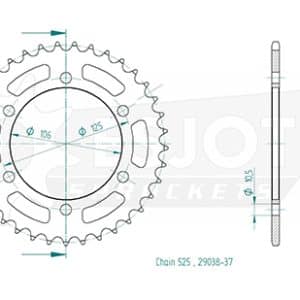 Couronne Acier 37 Dents - Pas 525 - Similaire JTR2014 2016-2023
