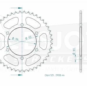 Couronne Acier 44 Dents - Pas 525 - Similaire JTR2014 2019-2023