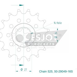 Pignon Ultralight 16 Dents - Pas 525 - Similaire JTF444