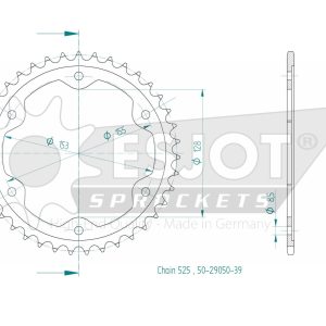 Couronne Acier 39 Dents - Pas 525 - Similaire JTR893