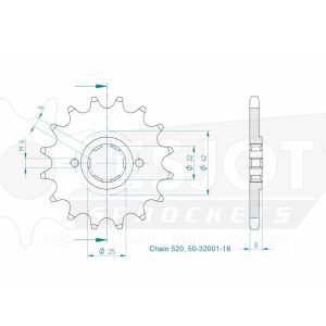 Pignon 16 Dents - Pas 520 - Similaire JTF281