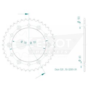 Couronne Acier 39 Dents - Pas 520 - Similaire JTR245/2 1980-1981