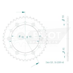 Couronne Acier 40 Dents - Pas 520 - Similaire JTR245/2 1985-1988
