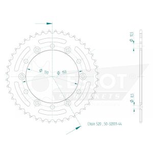Couronne Acier 44 Dents - Pas 520 - Similaire JTR245/2 1980-1985
