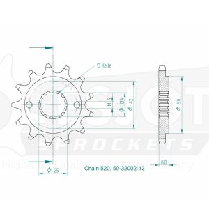 Pignon 13 Dents - Pas 520 - Similaire JTF512 2009-2011