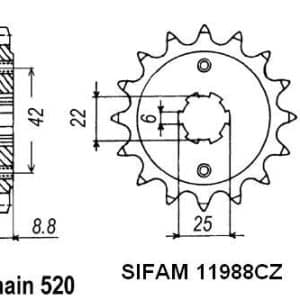 Pignon 16 Dents - Pas 520 - Similaire JTF276 1981-1983