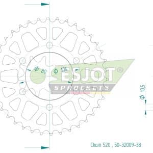 Couronne Acier 38 Dents - Pas 520 - Similaire JTR1478