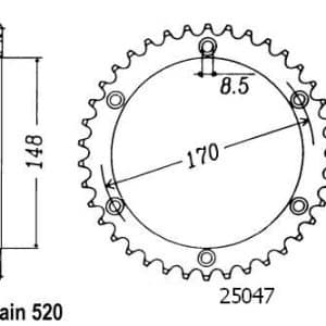 Couronne Acier 42 Dents - Pas 520 - Similaire JTR828 1985-1996
