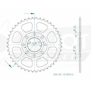 Couronne Acier 44 Dents - Pas 520 - Similaire JTR279