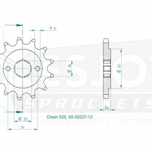 Pignon 13 Dents - Pas 520 - Similaire JTF270