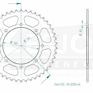Couronne Acier 46 Dents - Pas 520 - Similaire JTR487 1996-2004