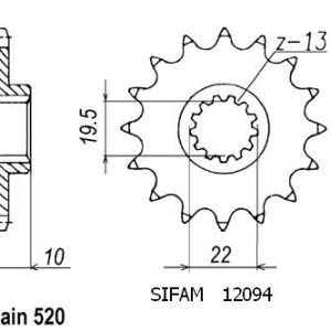 Pignon 12 Dents - Pas 520 - Similaire JTF432 1985-1993