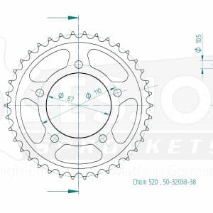 Couronne Acier 38 Dents - Pas 520 - Similaire JTR823