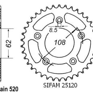 Couronne Acier 41 Dents - Pas 520 - Similaire JTR701 1992-1999