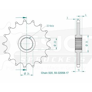 Pignon 17 Dents - Pas 520 - Similaire JTF1126
