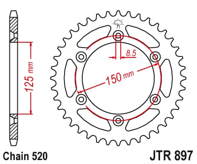 Couronne Acier 45 Dents - Pas 520 - Similaire JTR897 1997-2025 – Image 2