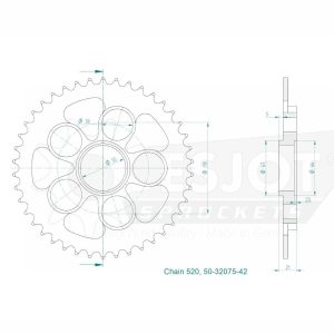 Couronne Acier 42 Dents - Pas 520 - Similaire JTR751 2005-2007