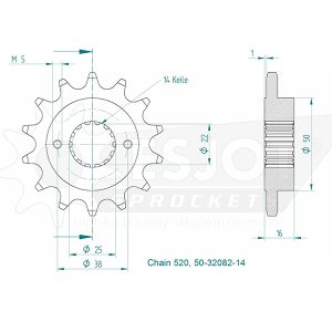 Pignon 14 Dents - Pas 520 - Similaire JTF736 1995-2004