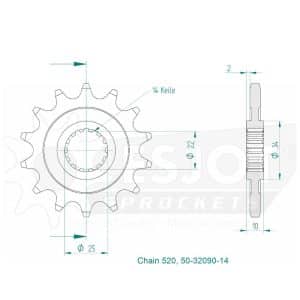 Pignon 14 dents - Pas 520