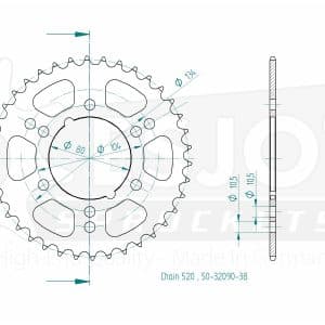 Couronne Acier 38 Dents - Pas 520 - Similaire JTR1478 1998-2002