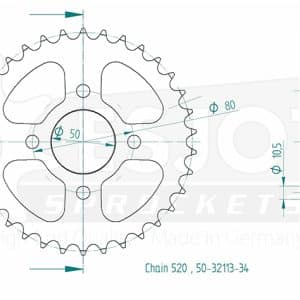 Couronne Acier 34 Dents - Pas 520 2005-2007