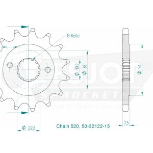Pignon 15 Dents - Pas 520 - Similaire JTF1401