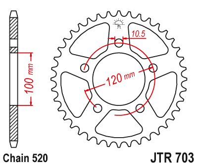 Couronne Acier 44 Dents - Pas 520 - Similaire JTR703 2005-2010 – Image 2