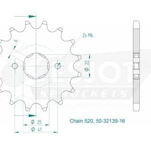 Pignon 16 Dents - Pas 520