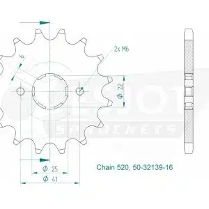 Pignon 16 Dents - Pas 520