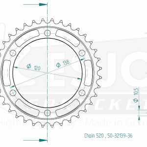 Couronne Acier 36 Dents - Pas 520 - Similaire JTR1220 2014-2016