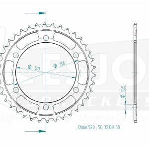 Couronne Acier 38 Dents - Pas 520 - Similaire JTR1220 2011-2014