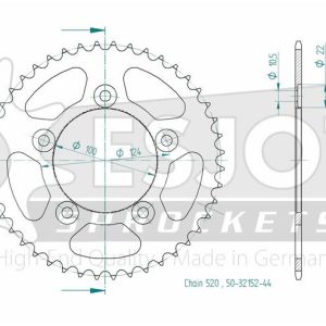 Couronne Acier 44 Dents - Pas 520 - Similaire JTR746 2014-2016