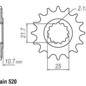Pignon 16 Dents - Pas 520 - Similaire JTF1595 2009-2017