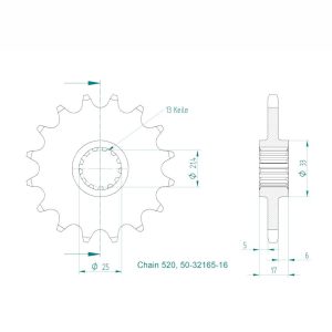 Pignon 16 Dents - Pas 520 - Similaire JTF1381 2020-2026