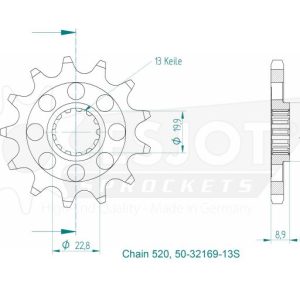 Pignon Ultralight 14 Dents - Pas 520 - Similaire JT1422SC