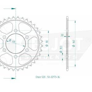 Couronne Acier 36 Dents - Pas 520 - Similaire JTR1224 2018-2020