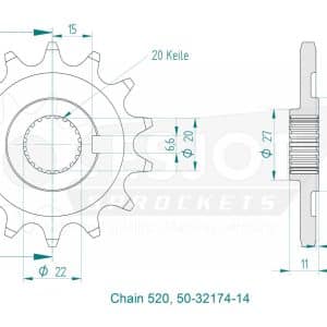 Pignon 14 Dents - Pas 520
