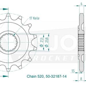 Pignon 14 Dents - Pas 520 - Similaire JTF1344SC