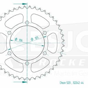 Couronne Acier 44 Dents - Pas 520 - Similaire JTR2020