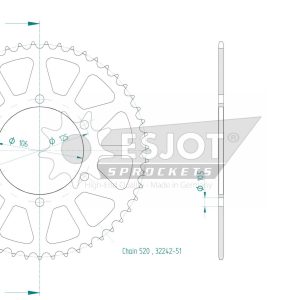 Couronne Acier 51 Dents - Pas 520 - Similaire JTR2020 2021-2024